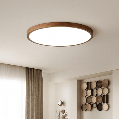 Plafón de techo LED moderno, redondo y ultrafino con diseño de madera