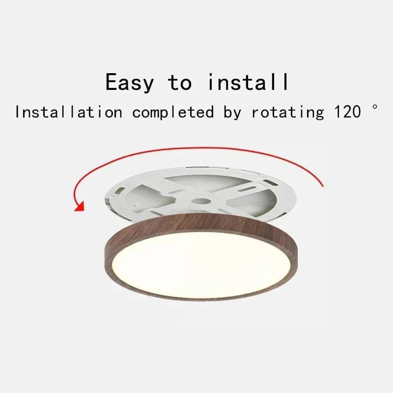 Plafón de techo LED moderno, redondo y ultrafino con diseño de madera