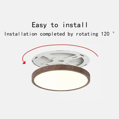 Plafón de techo LED moderno, redondo y ultrafino con diseño de madera