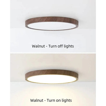 Plafón de techo LED moderno, redondo y ultrafino con diseño de madera