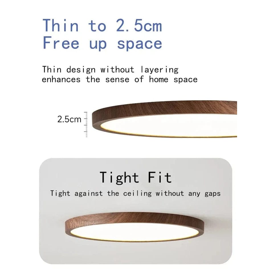 Plafón de techo LED moderno, redondo y ultrafino con diseño de madera