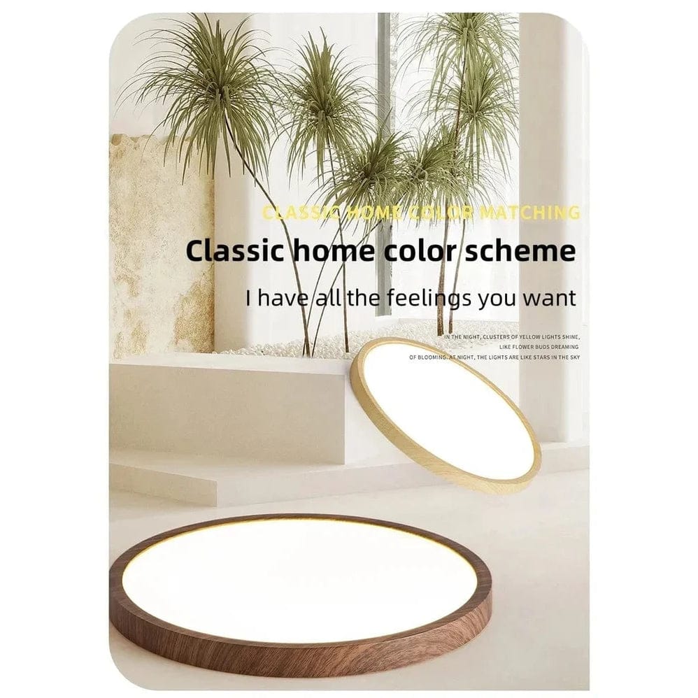 Plafón de techo LED moderno, redondo y ultrafino con diseño de madera