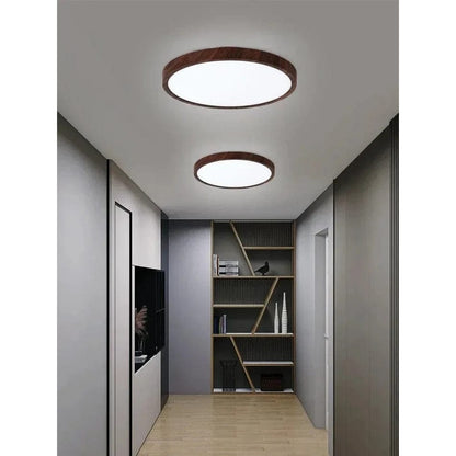 Plafón de techo LED moderno, redondo y ultrafino con diseño de madera