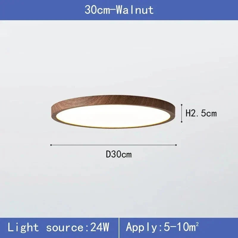 Plafón de techo LED moderno, redondo y ultrafino con diseño de madera