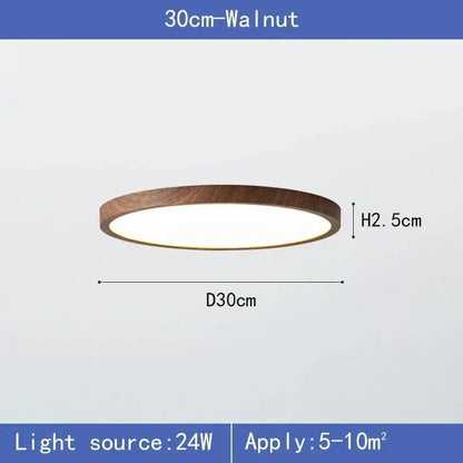 Plafón de techo LED moderno, redondo y ultrafino con diseño de madera