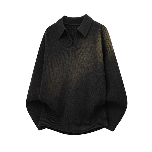 Polo de punto holgado para mujer con cuello en V abierto, mangas raglán y bajo posterior alargado