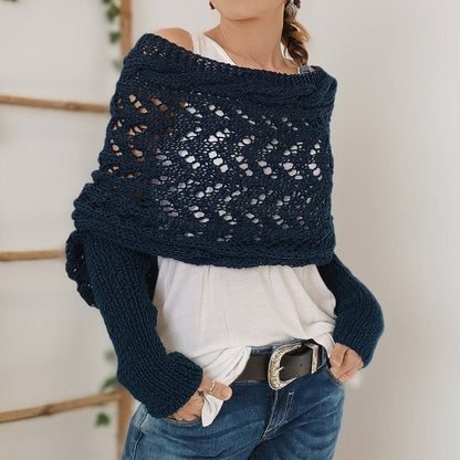 Poncho Envoltura de Chal Cortado de Punto