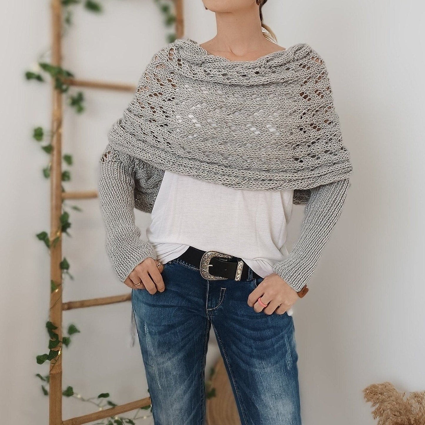 Poncho Envoltura de Chal Cortado de Punto