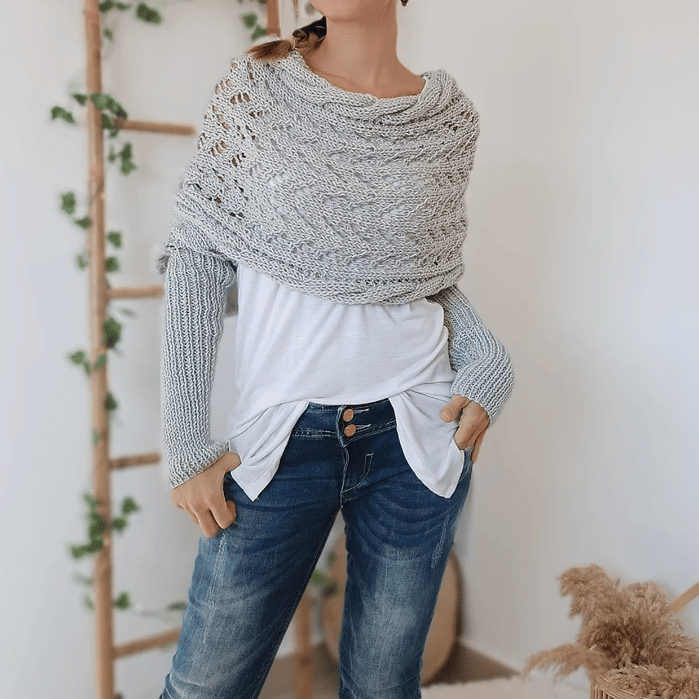 Poncho Envoltura de Chal Cortado de Punto