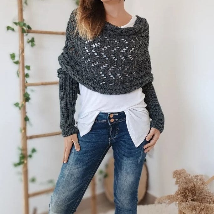 Poncho Envoltura de Chal Cortado de Punto