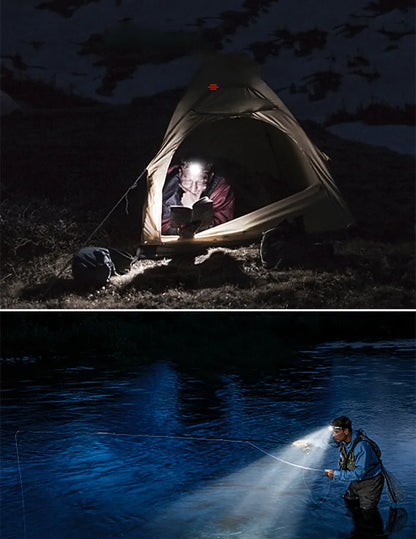 POTENTE LINTERNA FRONTAL IMPERMEABLE CON ZOOM Y BATERÍA RECARGABLE PARA ACTIVIDADES AL AIRE LIBRE