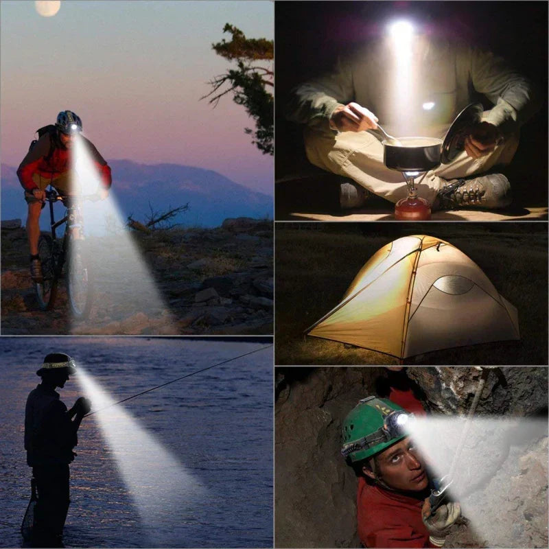 POTENTE LINTERNA FRONTAL IMPERMEABLE CON ZOOM Y BATERÍA RECARGABLE PARA ACTIVIDADES AL AIRE LIBRE