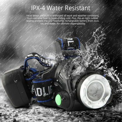 POTENTE LINTERNA FRONTAL IMPERMEABLE CON ZOOM Y BATERÍA RECARGABLE PARA ACTIVIDADES AL AIRE LIBRE