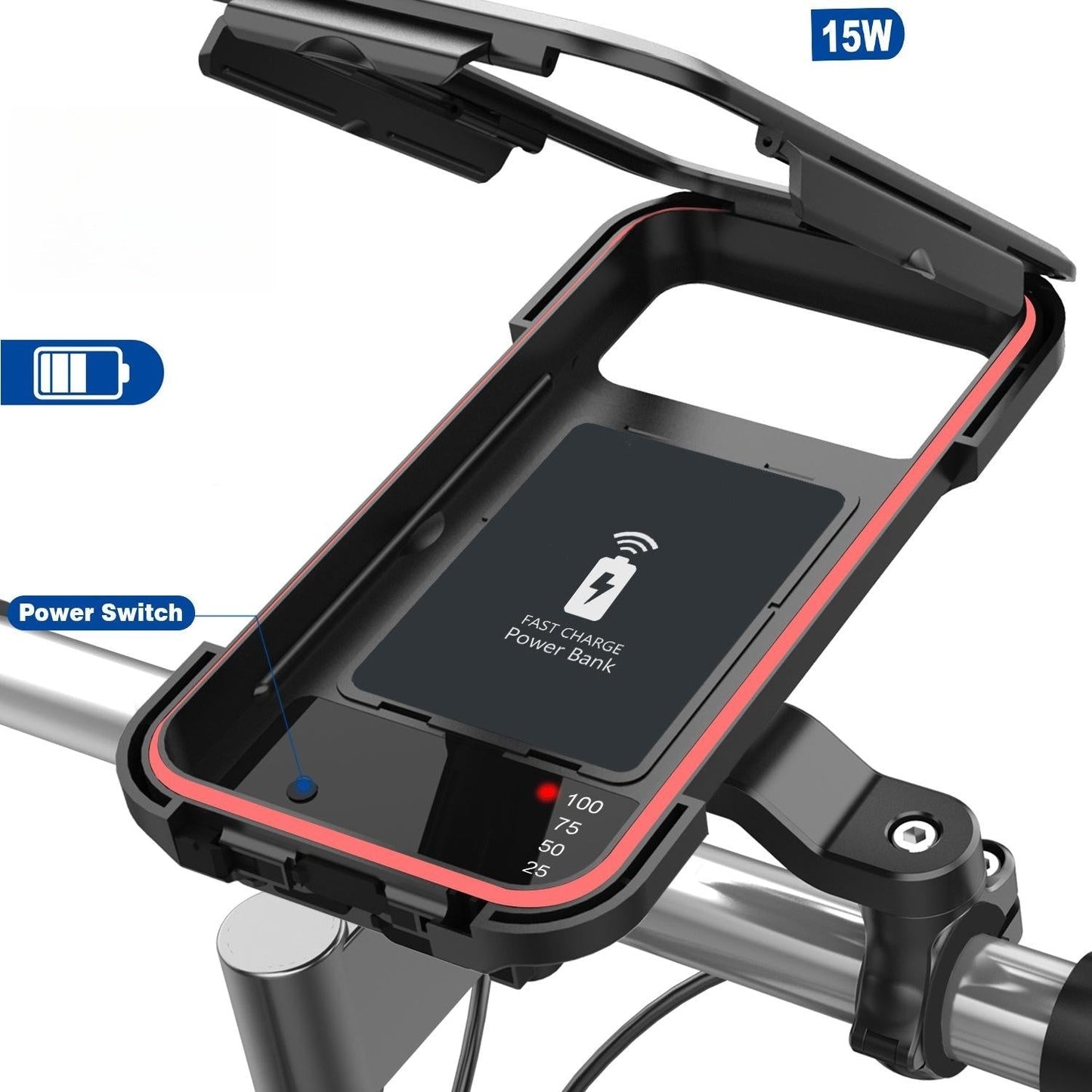 Powerbank de 15W - Soporte Impermeable para Manillar de Bicicleta