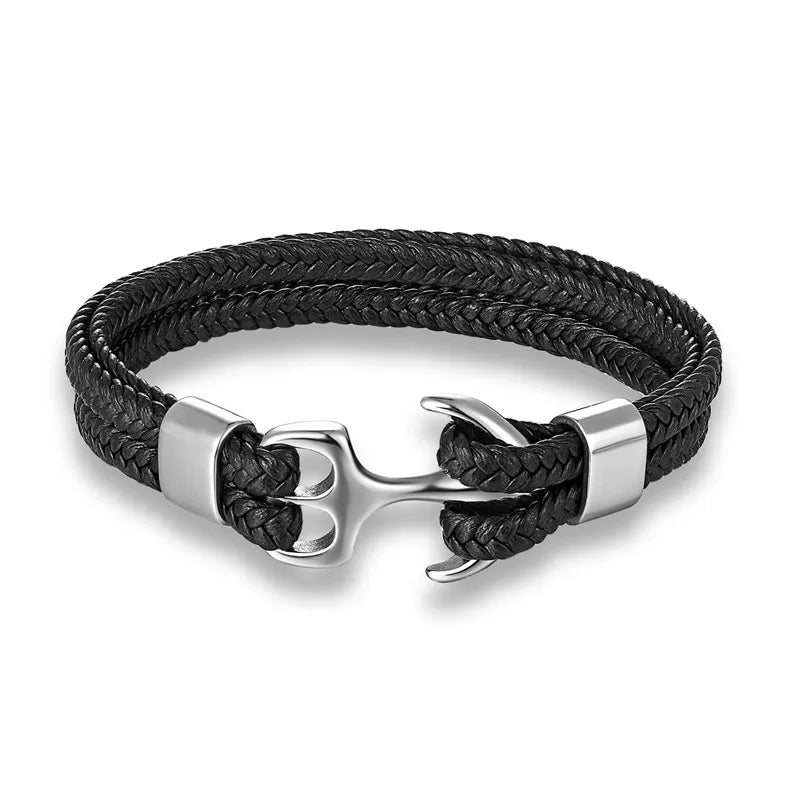 Pulsera de Cuero con Ancla Náutica | Joyería Elegante para Hombres
