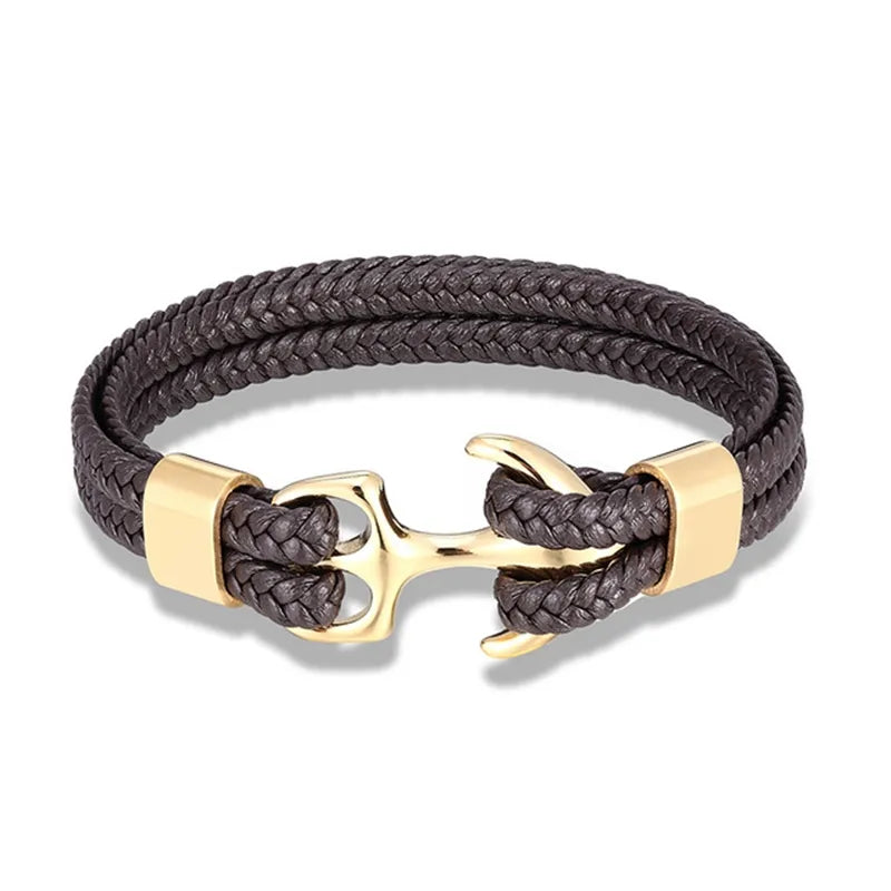 Pulsera de Cuero con Ancla Náutica | Joyería Elegante para Hombres