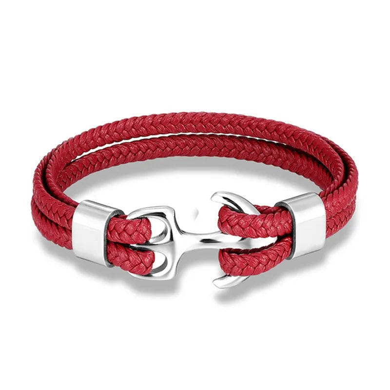 Pulsera de Cuero con Ancla Náutica | Joyería Elegante para Hombres
