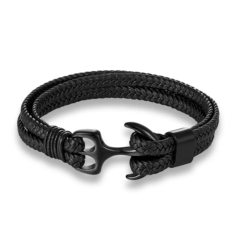 Pulsera de Cuero con Ancla Náutica | Joyería Elegante para Hombres
