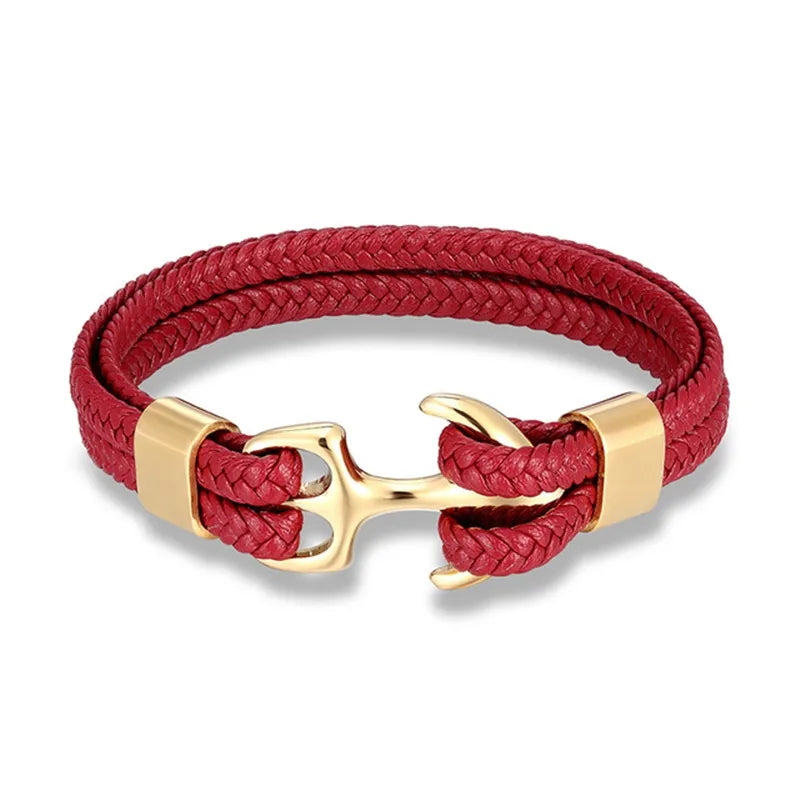 Pulsera de Cuero con Ancla Náutica | Joyería Elegante para Hombres