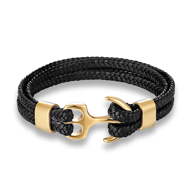 Pulsera de Cuero con Ancla Náutica | Joyería Elegante para Hombres