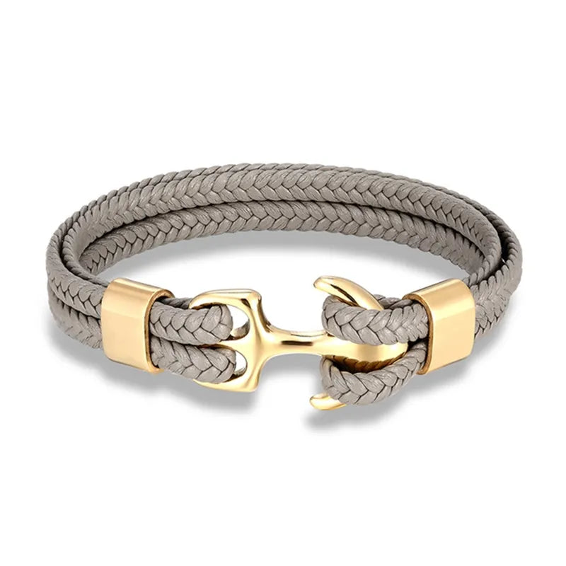 Pulsera de Cuero con Ancla Náutica | Joyería Elegante para Hombres