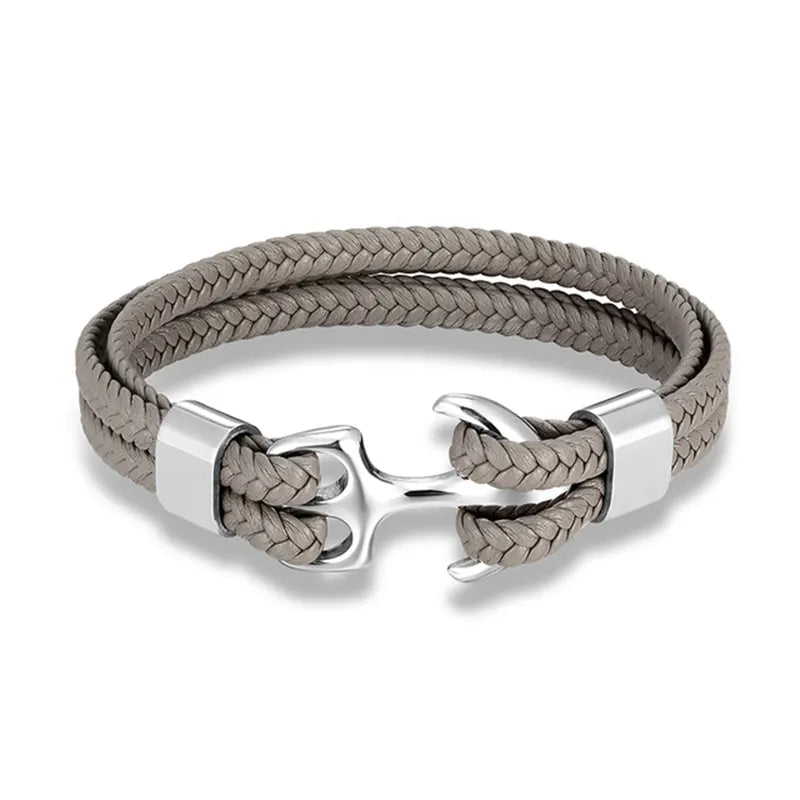 Pulsera de Cuero con Ancla Náutica | Joyería Elegante para Hombres