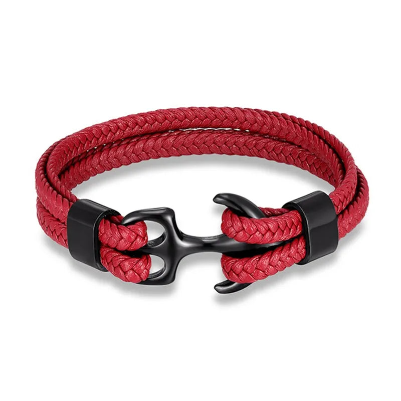 Pulsera de Cuero con Ancla Náutica | Joyería Elegante para Hombres