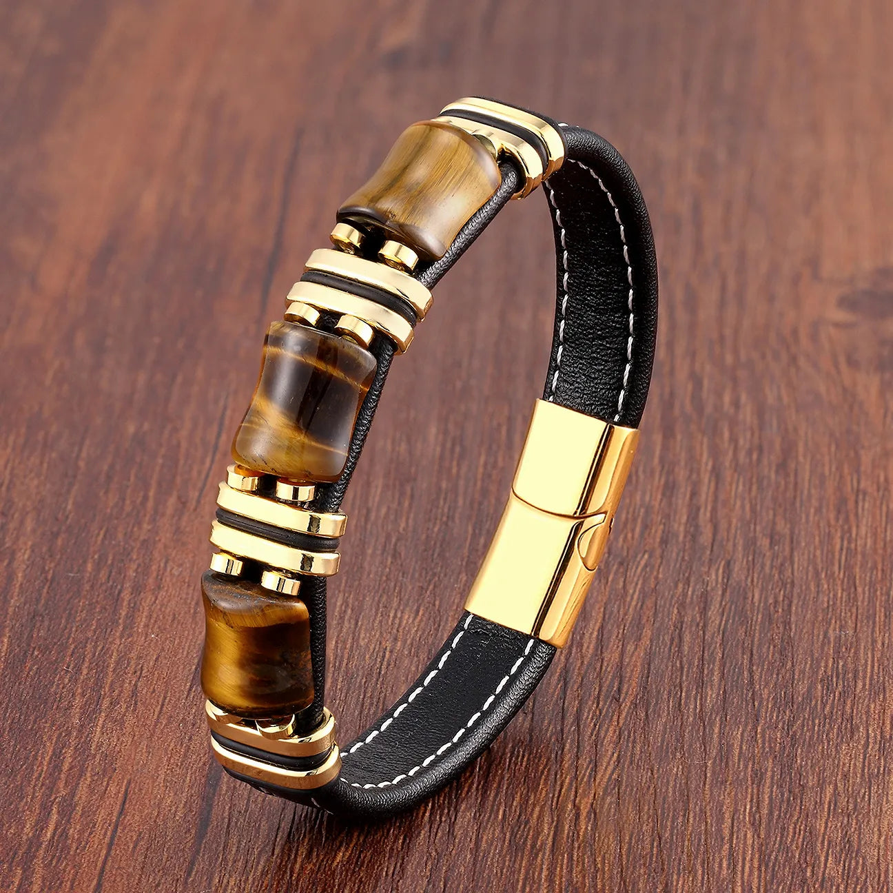 Pulsera de Cuero de Piedra Natural Ojo de Tigre | Joyería para Mujeres