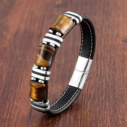 Pulsera de Cuero de Piedra Natural Ojo de Tigre | Joyería para Mujeres