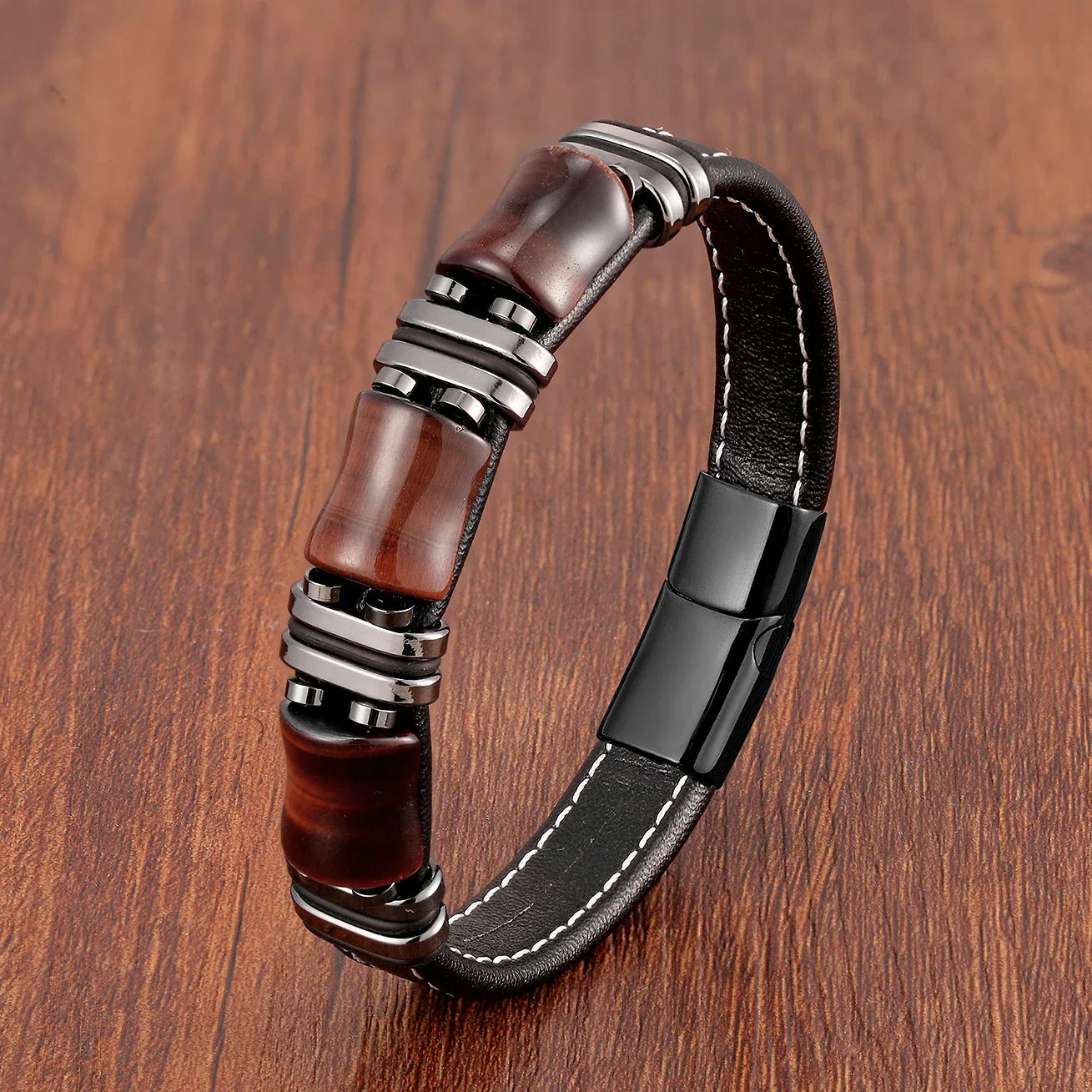 Pulsera de Cuero de Piedra Natural Ojo de Tigre | Joyería para Mujeres
