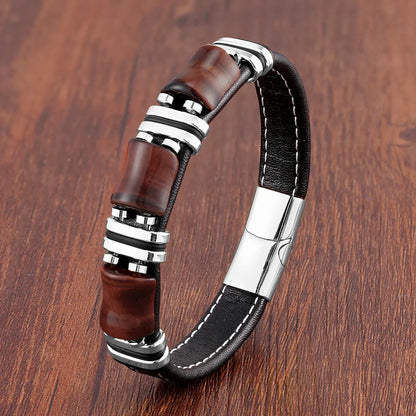 Pulsera de Cuero de Piedra Natural Ojo de Tigre | Joyería para Mujeres