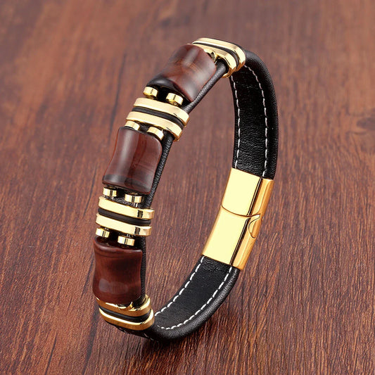 Pulsera de Cuero de Piedra Natural Ojo de Tigre | Joyería para Mujeres