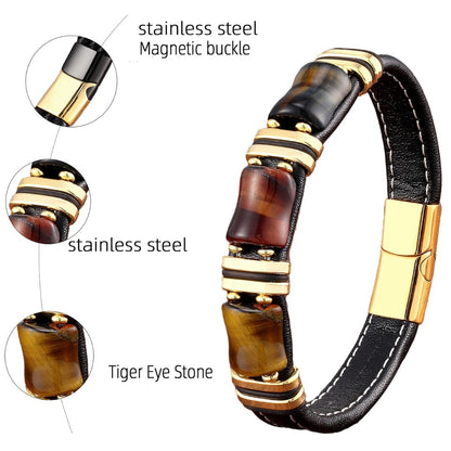 Pulsera de Cuero de Piedra Natural Ojo de Tigre | Joyería para Mujeres