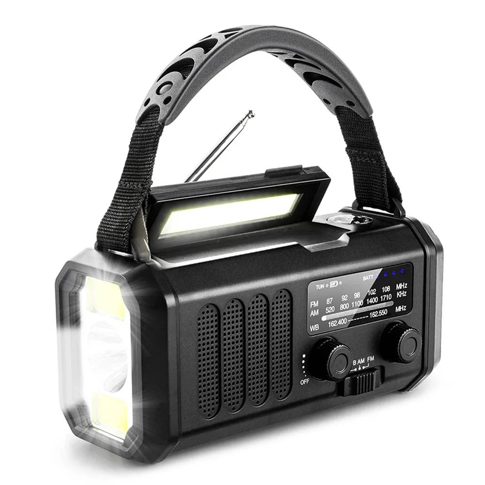 Radio de emergencia profesional con manivela y energía solar - Potente y duradera