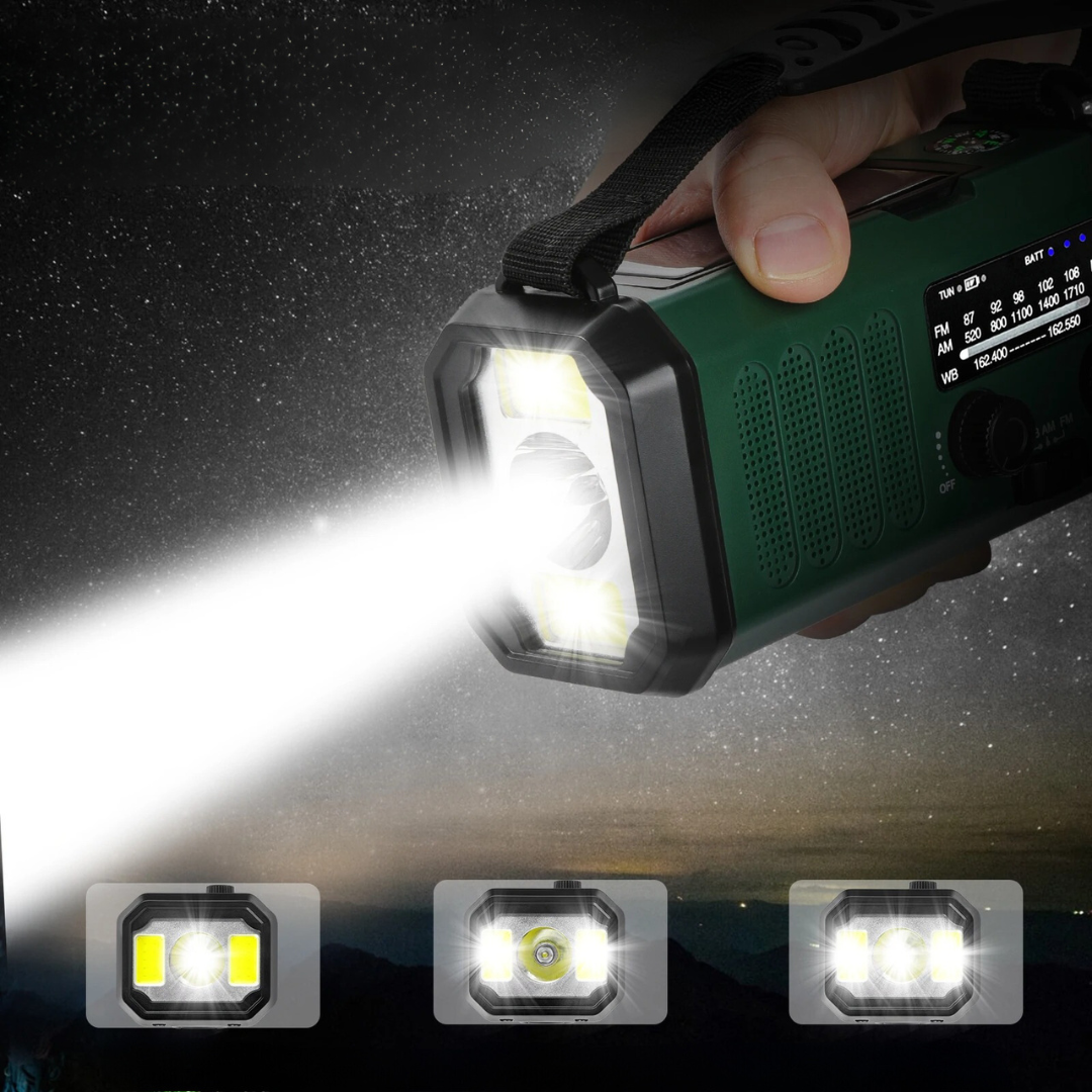 Radio de emergencia profesional con manivela y energía solar - Potente y duradera