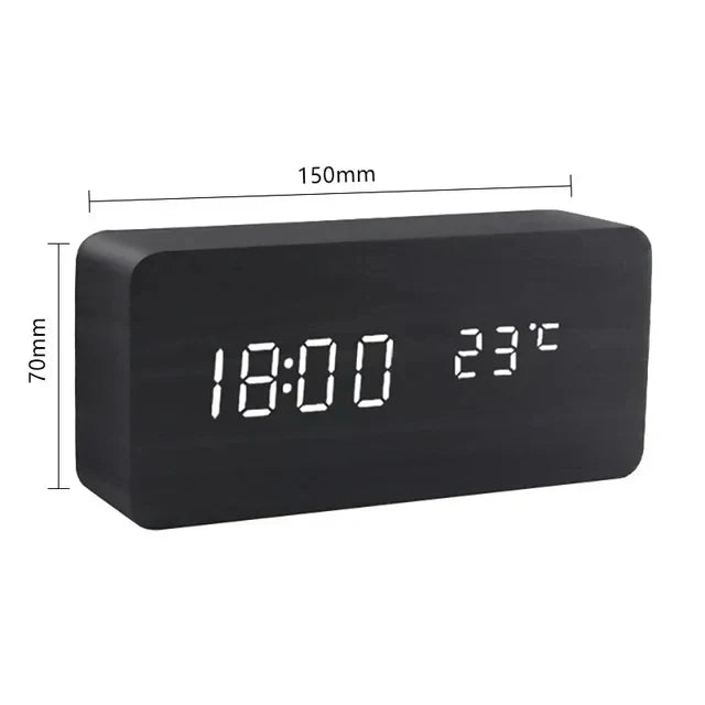 Reloj Despertador Inteligente LED | Diseño Moderno de Madera Controlado por Voz