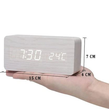 Reloj Despertador Inteligente LED | Diseño Moderno de Madera Controlado por Voz