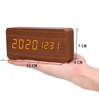 Reloj Despertador Inteligente LED | Diseño Moderno de Madera Controlado por Voz