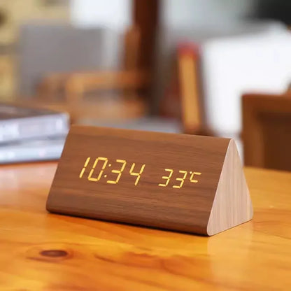 Reloj Despertador Inteligente LED | Diseño Moderno de Madera Controlado por Voz