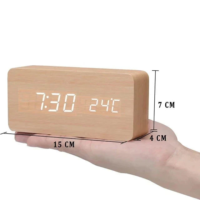 Reloj Despertador Inteligente LED | Diseño Moderno de Madera Controlado por Voz
