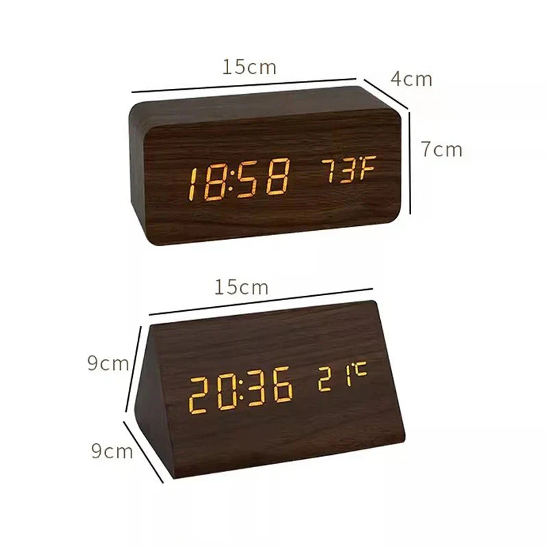 Reloj Despertador Inteligente LED | Diseño Moderno de Madera Controlado por Voz