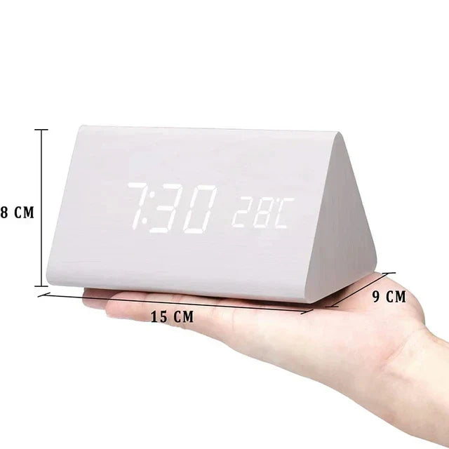 Reloj Despertador Inteligente LED | Diseño Moderno de Madera Controlado por Voz