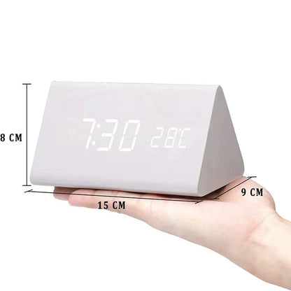 Reloj Despertador Inteligente LED | Diseño Moderno de Madera Controlado por Voz