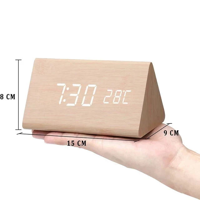 Reloj Despertador Inteligente LED | Diseño Moderno de Madera Controlado por Voz