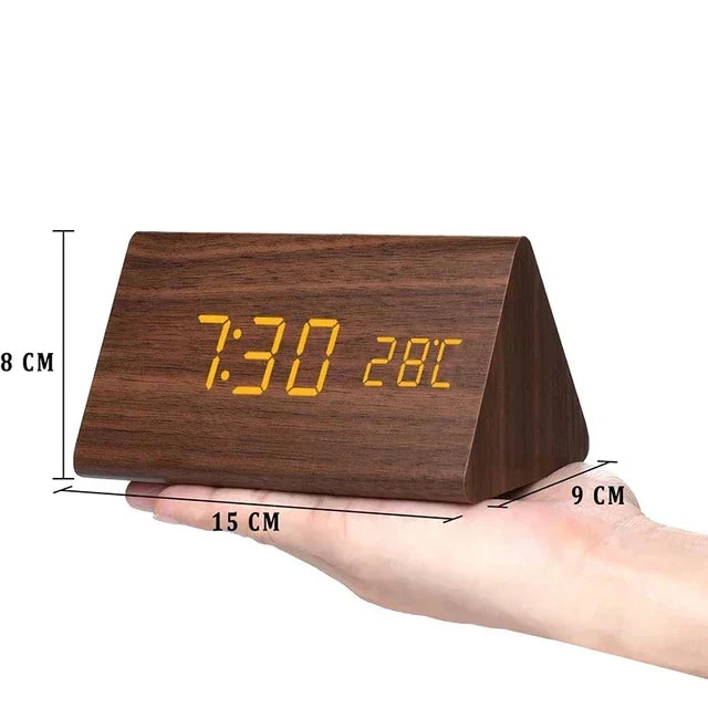 Reloj Despertador Inteligente LED | Diseño Moderno de Madera Controlado por Voz