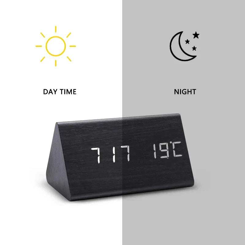 Reloj Despertador Inteligente LED | Diseño Moderno de Madera Controlado por Voz