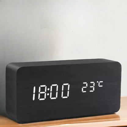 Reloj Despertador LED con Aspecto de Madera y Pantalla Digital para Decoración del Hogar