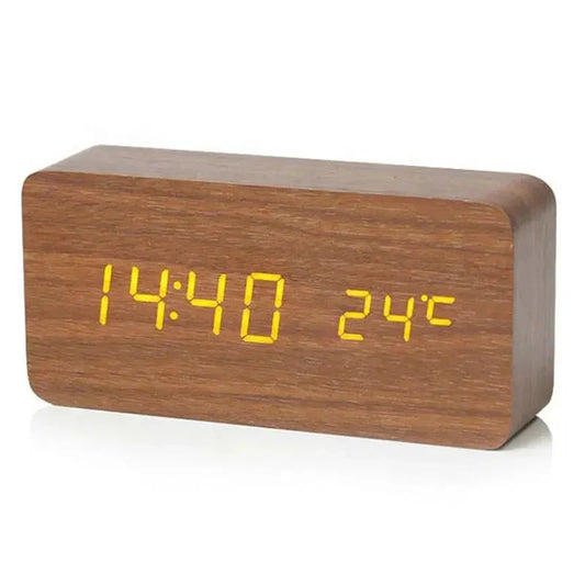 Reloj Despertador LED de Madera Natural