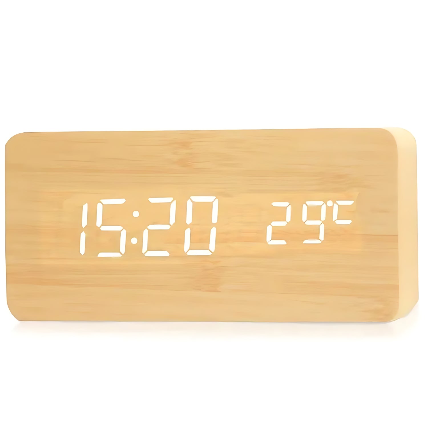 Reloj Despertador LED de Madera Natural
