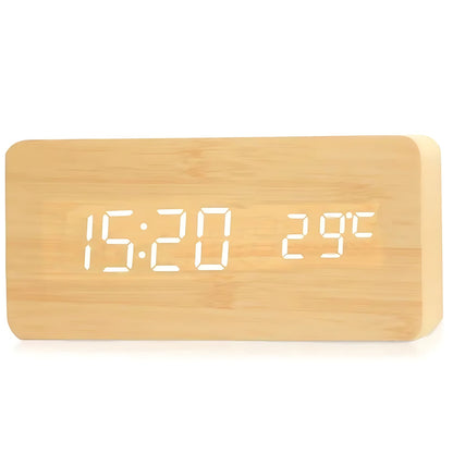 Reloj Despertador LED de Madera Natural
